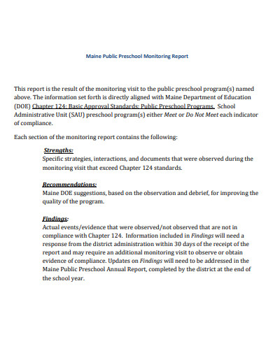 maine public preschool monitoring report