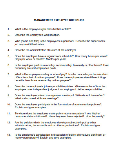 management employee checklist