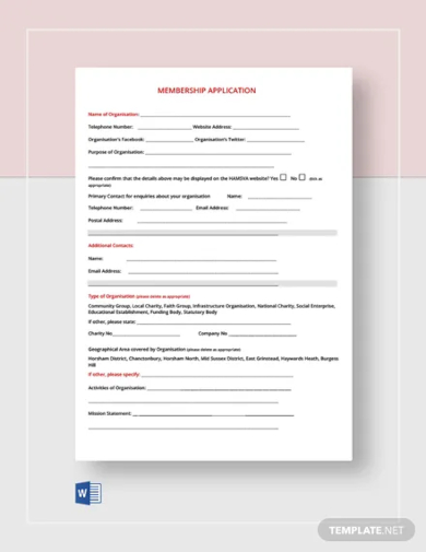 membership application form template