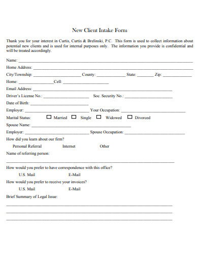 new client intake form 