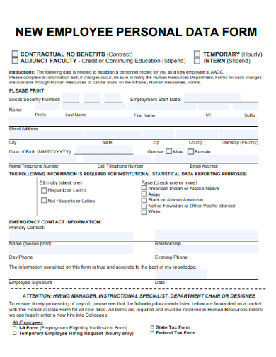new employee personal data form