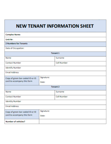new tenant information sheet