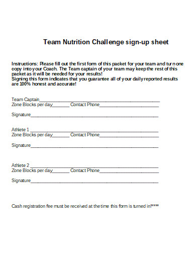 nutrition food sign up sheet