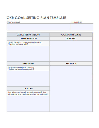 okr goal setting plan template