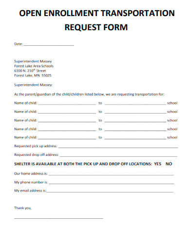 open enrollment transportation request form