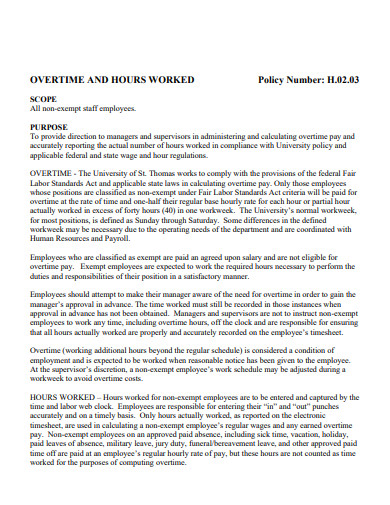 overtime and hours worked policy