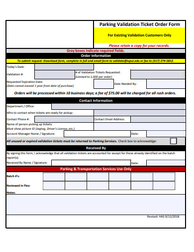 parking validation ticket order form