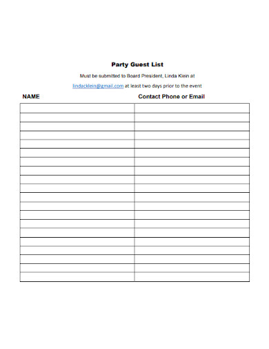 party guest list in pdf