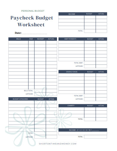 paycheck budget worksheet