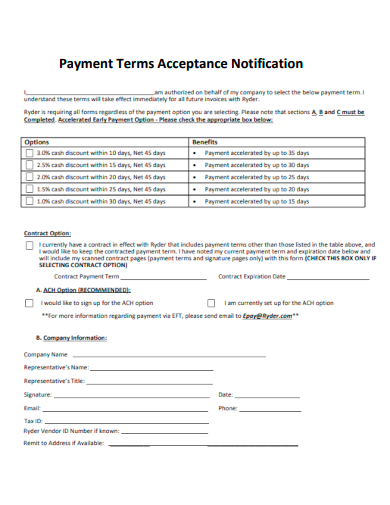 payment terms acceptance notification