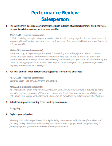 performance review salesperson