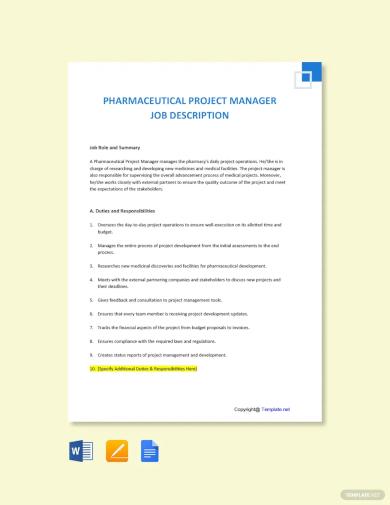 pharmaceutical project manager job description template