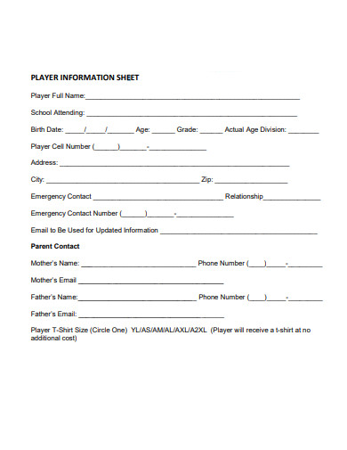 player informtion sheet