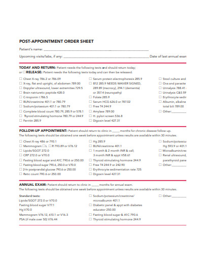 post appointment order sheet
