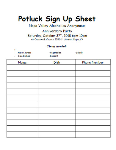potluck sign up sheet in pdf