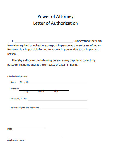 power of attorney letter of authorization