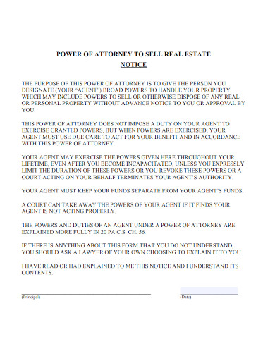 power of attorney to sell realestate notice