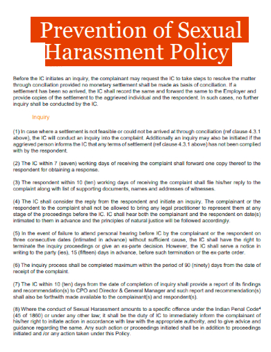 prevention of sexual harassment policy