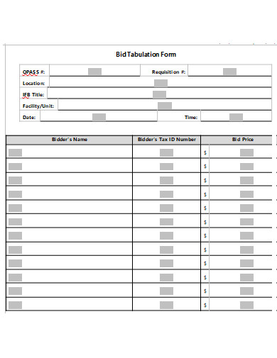 FREE 10  Bid Tabulation Samples in PDF MS Word