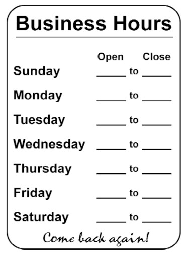 printable business hours sign