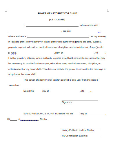 printable child power of attorney