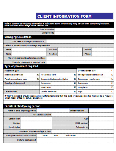 printable client information form