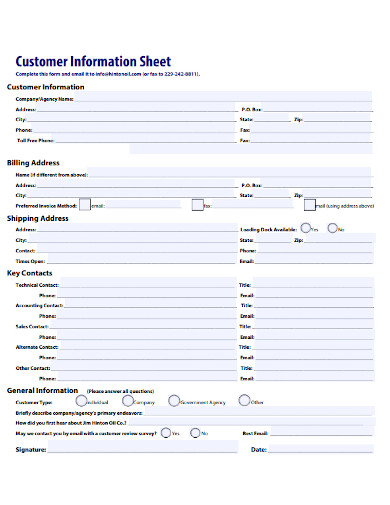 printable customer info sheet