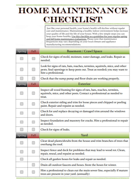 printable home maintenance checklist