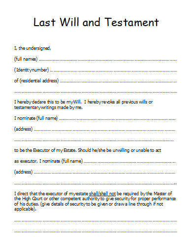 printable last will and testament