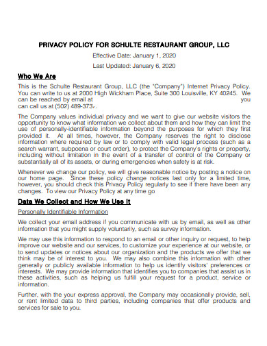 printable restaurant policy