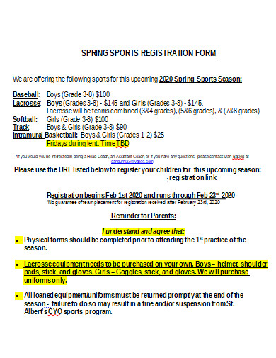 printable sports registration form