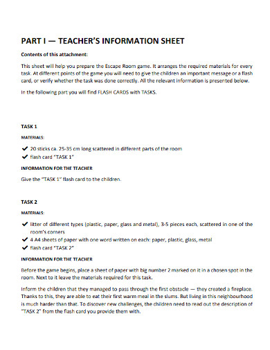 printable teacher information sheet