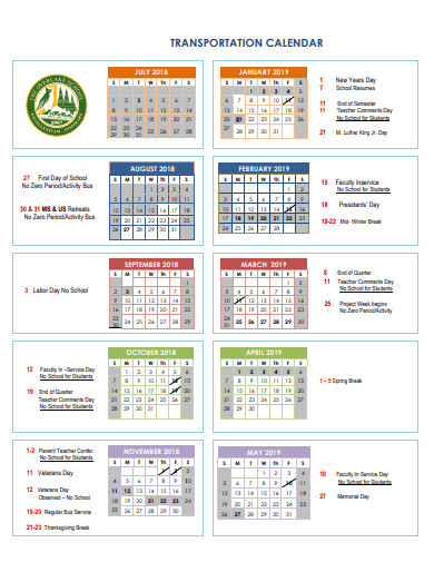 printable transportation calendar