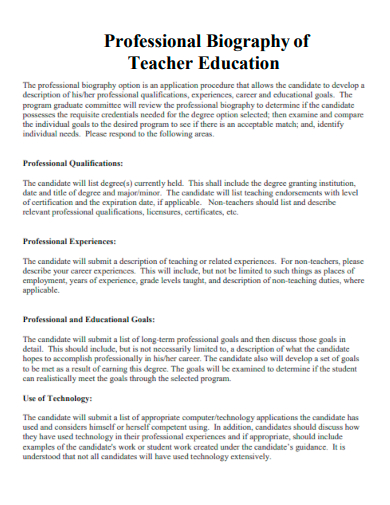 professional biography of teacher education