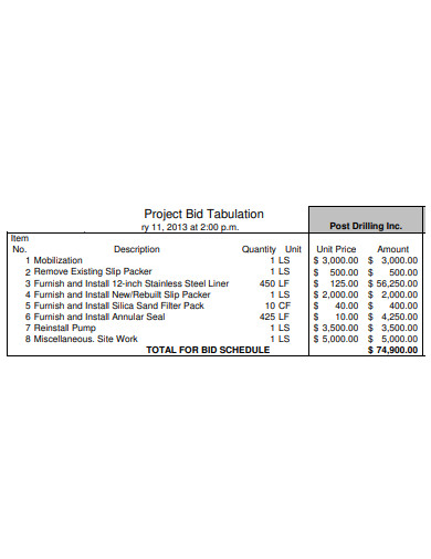 project bid tabulation