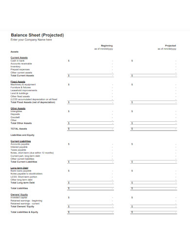 project business balance sheet