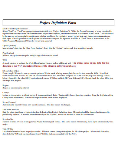 project definition form 