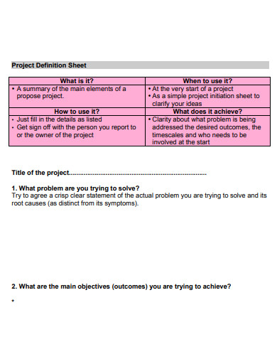 project definition sheet