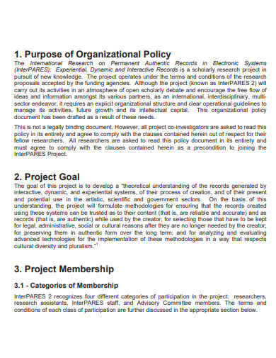 project organizational policy