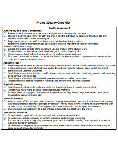 project quality checklist