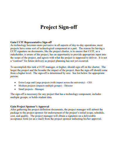 project sign off example