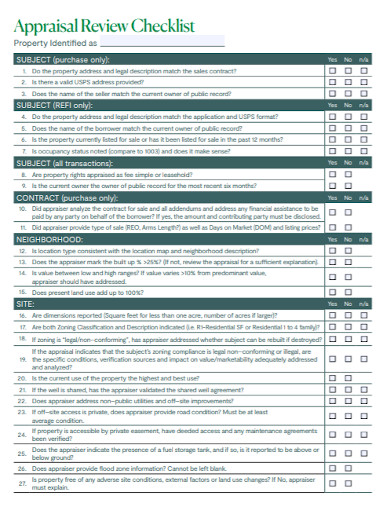property appraisal review checklist