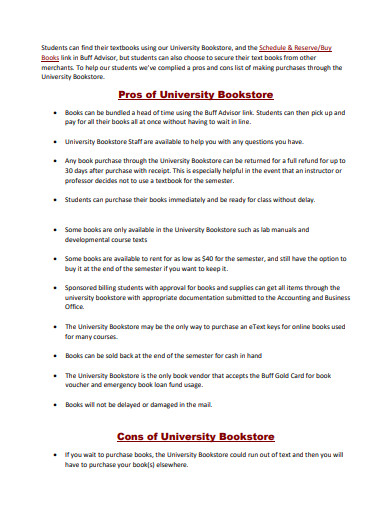 pros and cons university bookstore
