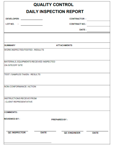 quality control daily inspection report form