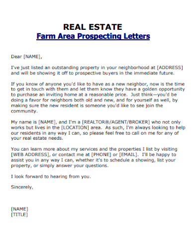 real estate farm area prospecting letter
