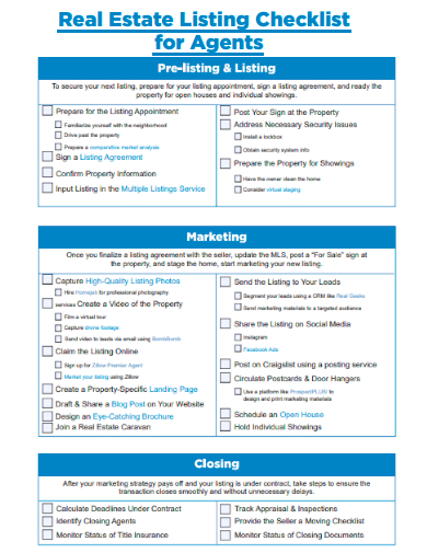 real estate listing checklist for agents