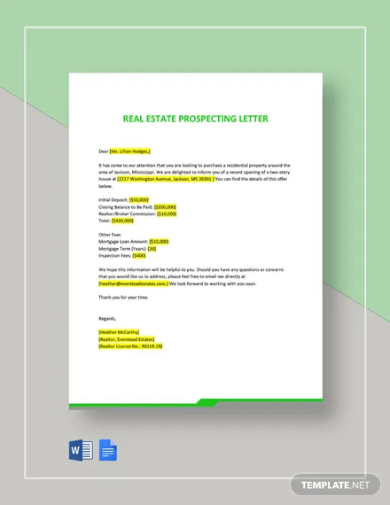 real estate prospecting letter template