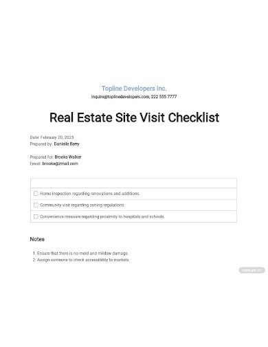 real estate site visit checklist