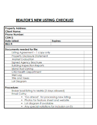 realtors new listing checklist