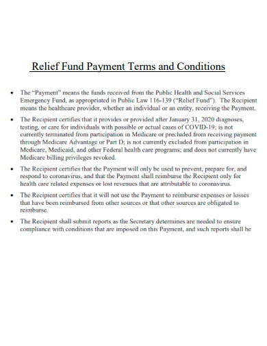 relief fund payment terms and conditions